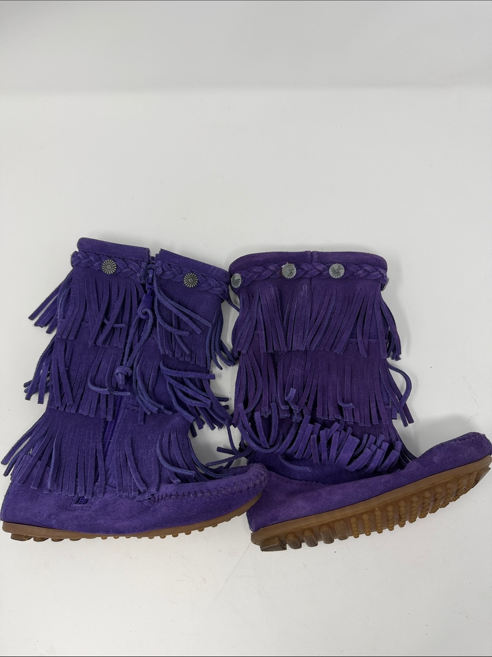 Minnetonka Purple Fringe Kids Boots size 12
